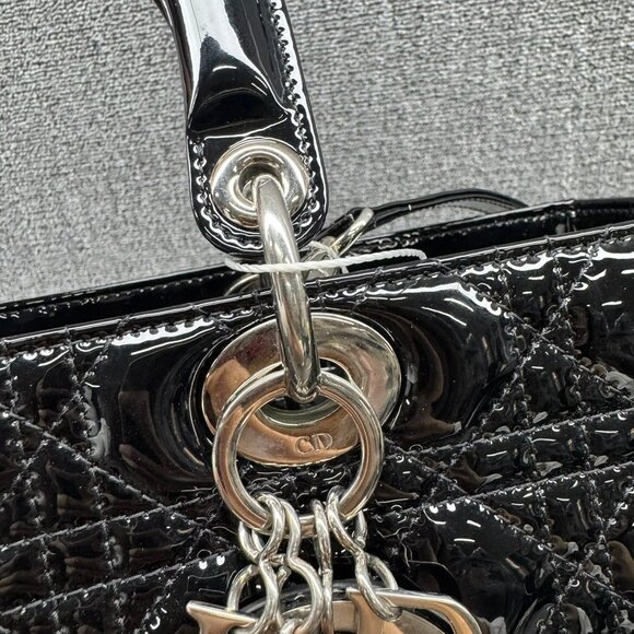 DIOR Lady Dior Large Black Patent Leather Satchel Bag fbcco1275-102225 - Picture 8 of 16